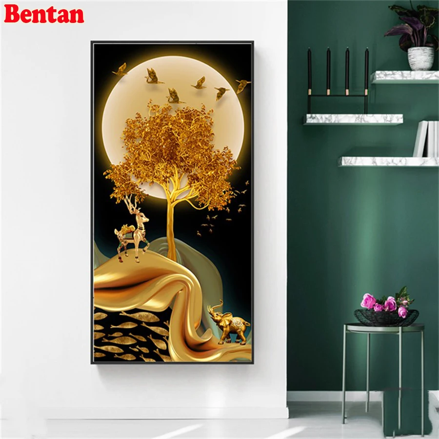 

Abstract Landscape Golden Tree Elk and Elephant Diamond Painting DIY 5D Full Drill Kit Diamond Mosaic Cross Stitch Rhinestone