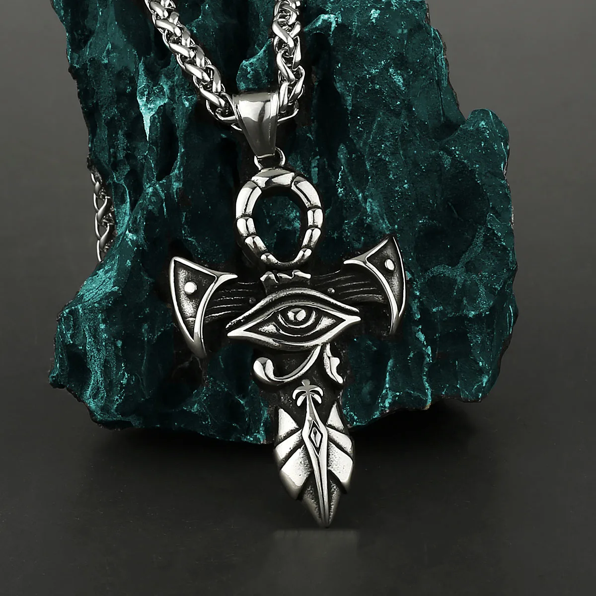 

Nordic Viking Retro Cross Sword Eye of Horus Pendant Men's Amulet Titanium Stainless Steel Pendant Necklace Jewelry Wholesale