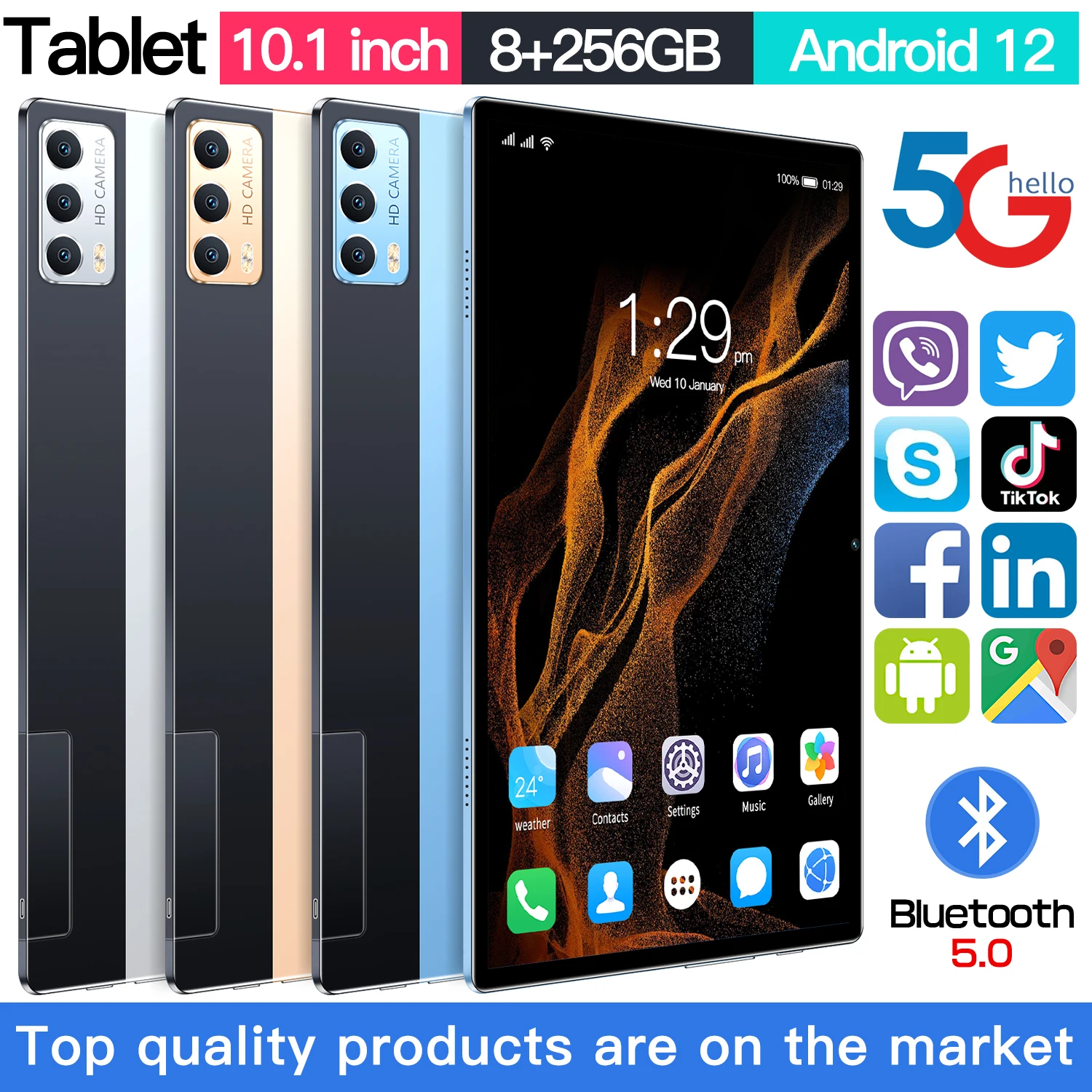 

2023 New Tab WiFi Tablet Android 12 8G+256GB 5G Call Phone Global Version 10.1 Inch PC Dual SIM Card Tablet Tablet for Gifts