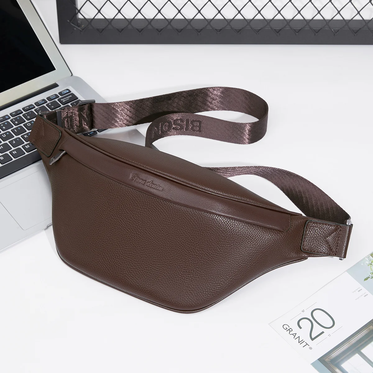 Поясная Сумка BISON DENIM из натуральной кожи для мужчин и женщин забавная упаковка