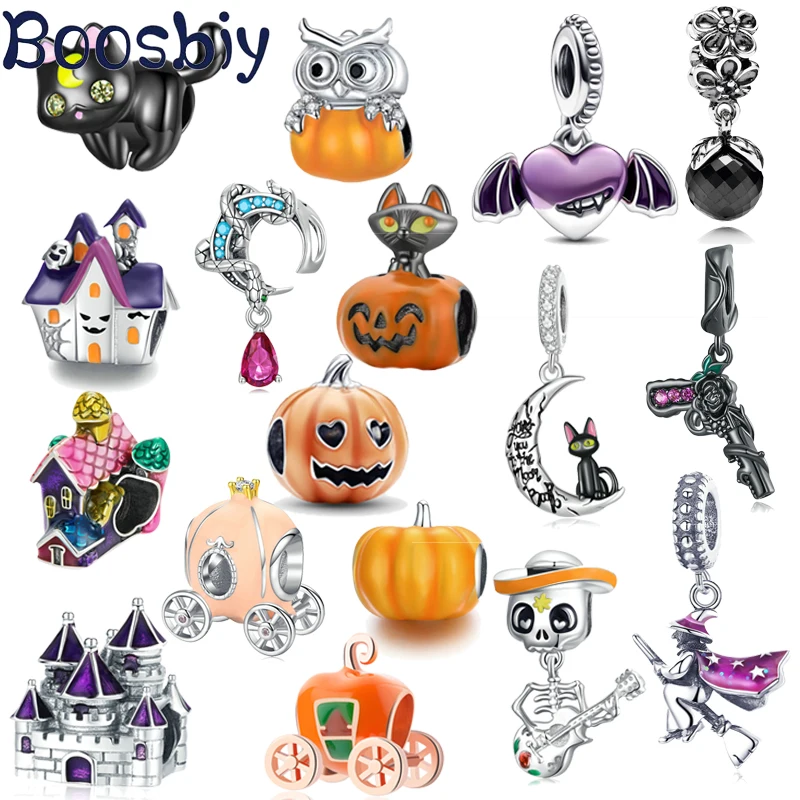 

2Pcs/lot Halloween Pumpkin & Demon Charms Beads Pendants Fits Brand Bracelets & Necklaces For Women DIY Jewelry Gifts Summer