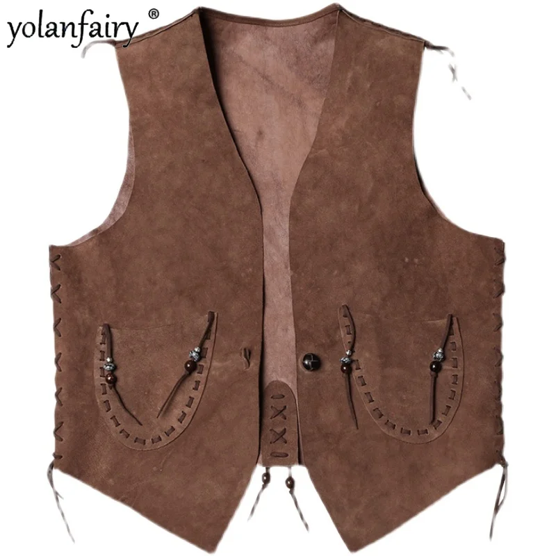 

Yolanfairy Tank Top Men Clothing Handmade Sheepskin Genuine Leather Vests Retro Two-sided Waistcoat Men Vest Débardeur Homme Sq