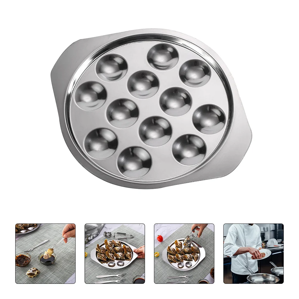 

2 Pcs Snail Dish Lemon Plates Escargot Kitchen 12 Holes Holder Conch Baking Server Serving Plate Stainless Steel