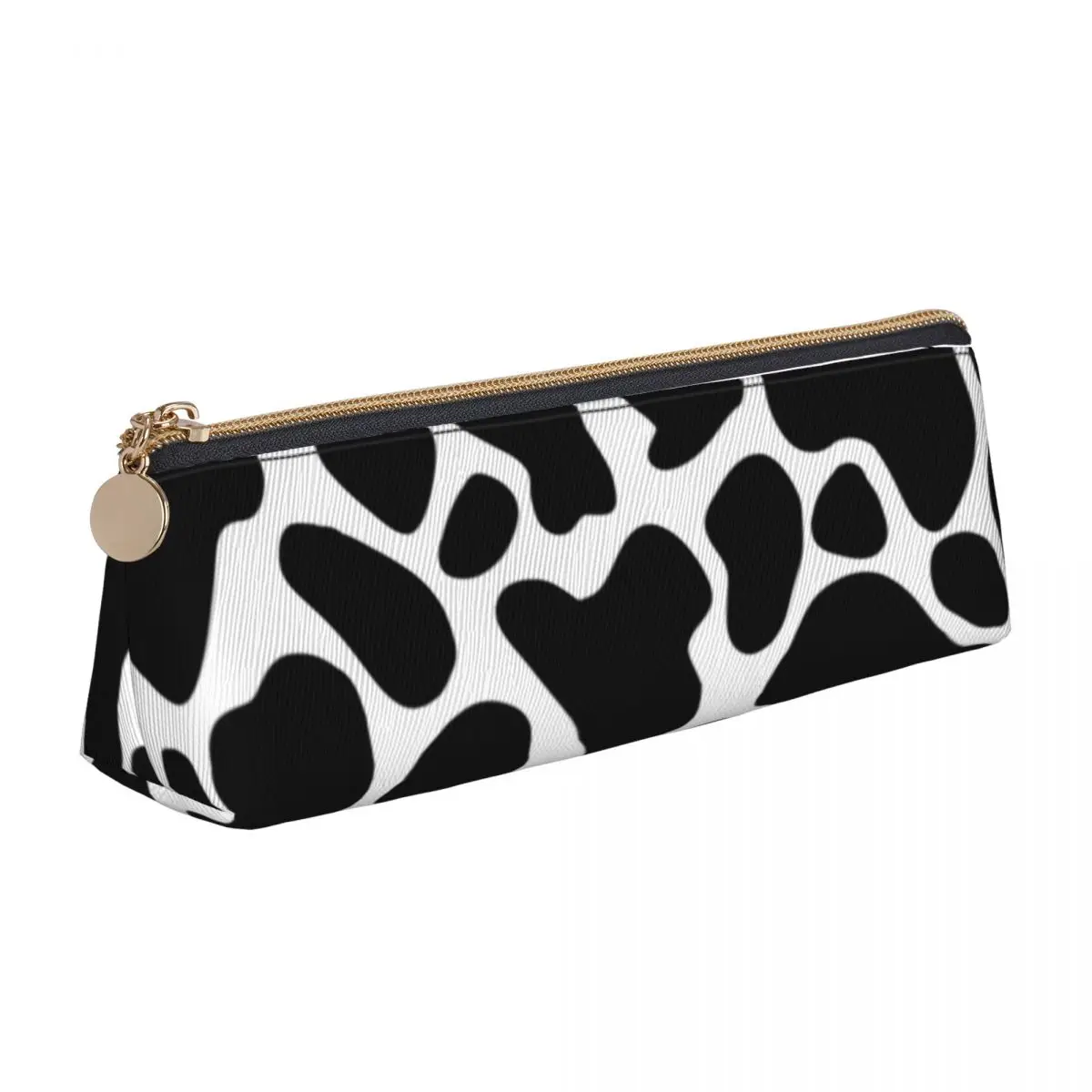 

Black White Cow Print Leather Pencil Case Cow Pattern Spots Animal Back to School Girls Boys Pencil Box Kawaii Triangle Pen Bags