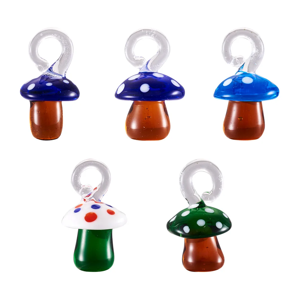 

5Pcs Handmade Lampwork Glass Beads Mushroom Charms Pendants For Necklace Earring Dangle DIY Jewelry Making