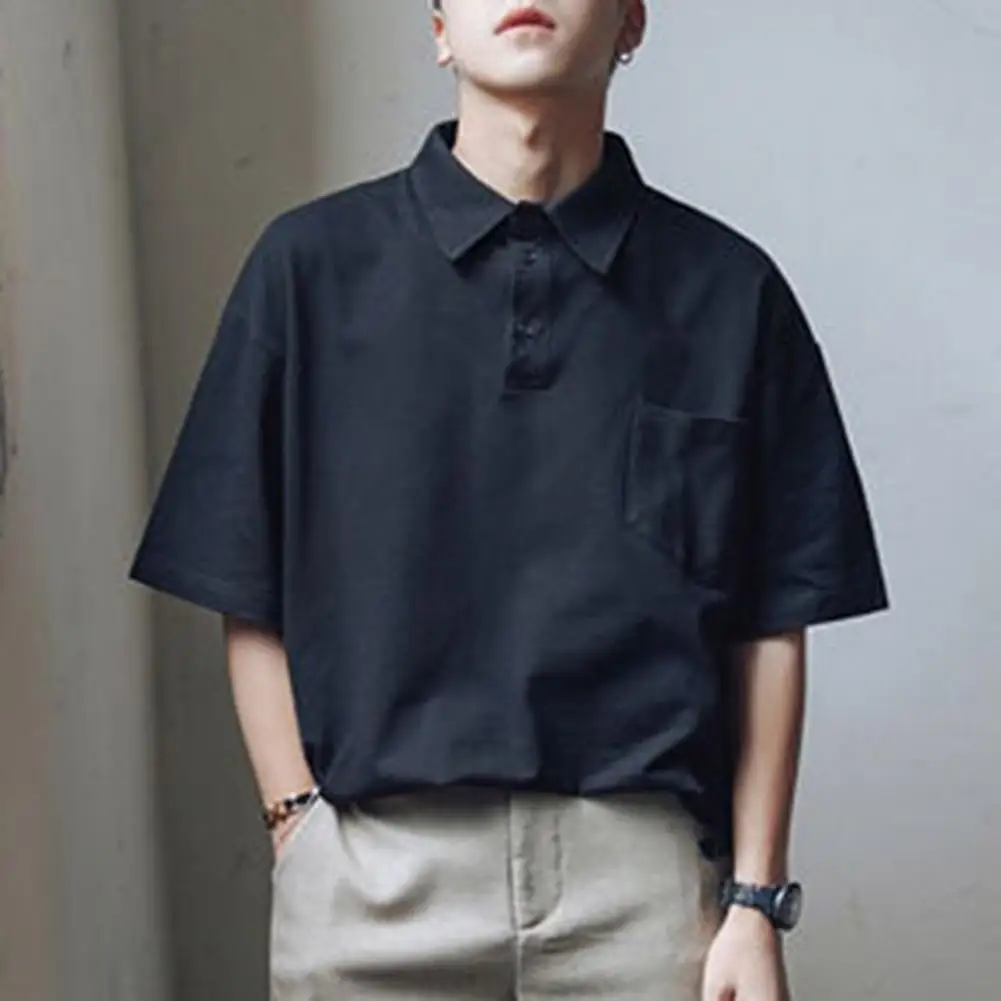 Мужская футболка-поло в стиле Харадзюку свободная рубашка с отложным воротником