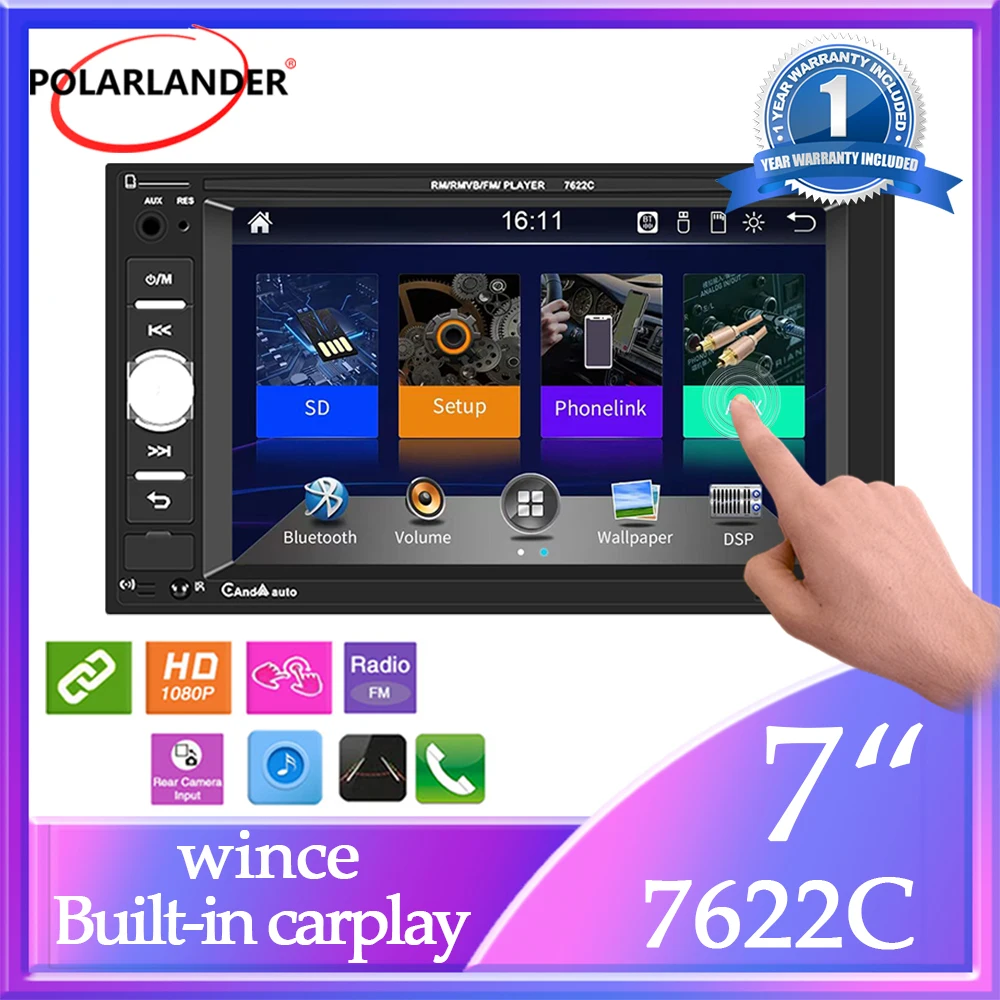 

Автомобильные мультимедийные аксессуары MP5 плеер Carplay, Android Авто 2 DIN 7 "Bluetooth/USB/AUX/TF Wince FM емкостный экран MirrorLink