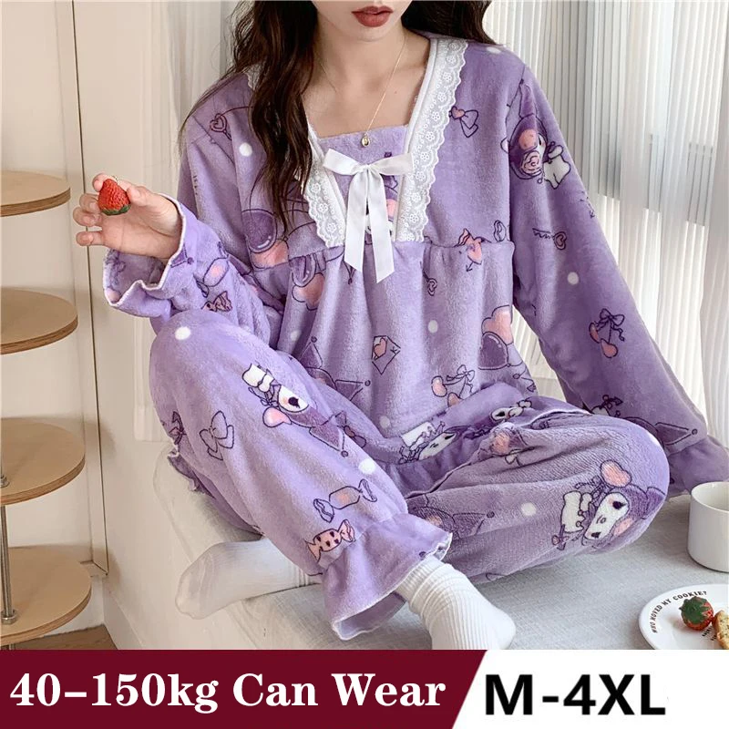 

Оригинальная Пижама Kuromi Cinnamoroll Mymelody большого размера с изображением лица, мультяшная Студенческая зимняя утепленная Домашняя одежда Sanrio, п...
