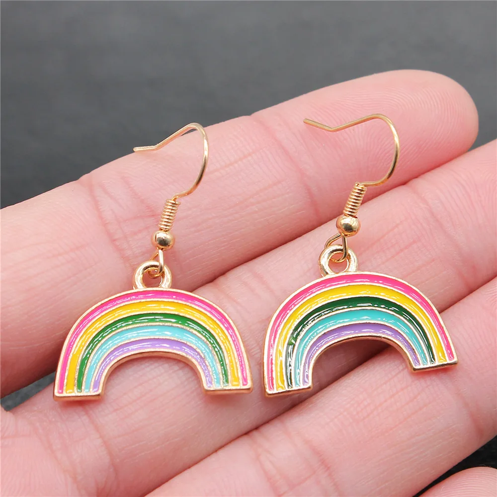 

Handmade Simple Design KC Gold Color Rainbow Pendant Earrings Dropshipping Drop Earrings