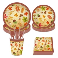 autumn thanksgiving pumpkin maple leaves table disposable party tableware sets plate napkin harvest festival party decorations