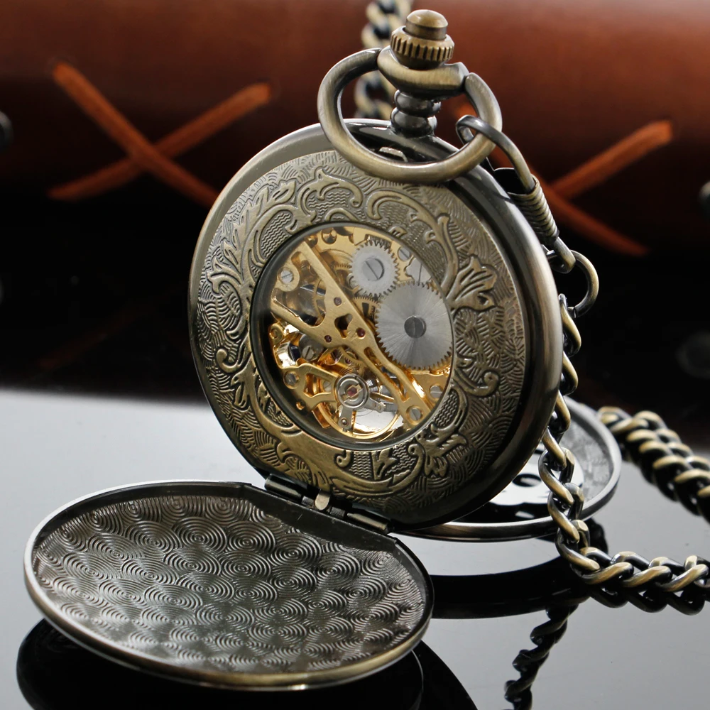 Luxury Exquisite Dragon Sculpture Mechanical Pocket Watch Retro Hollowed-Out Case Analog Skeleton Men's Mechanical Pocket Watch