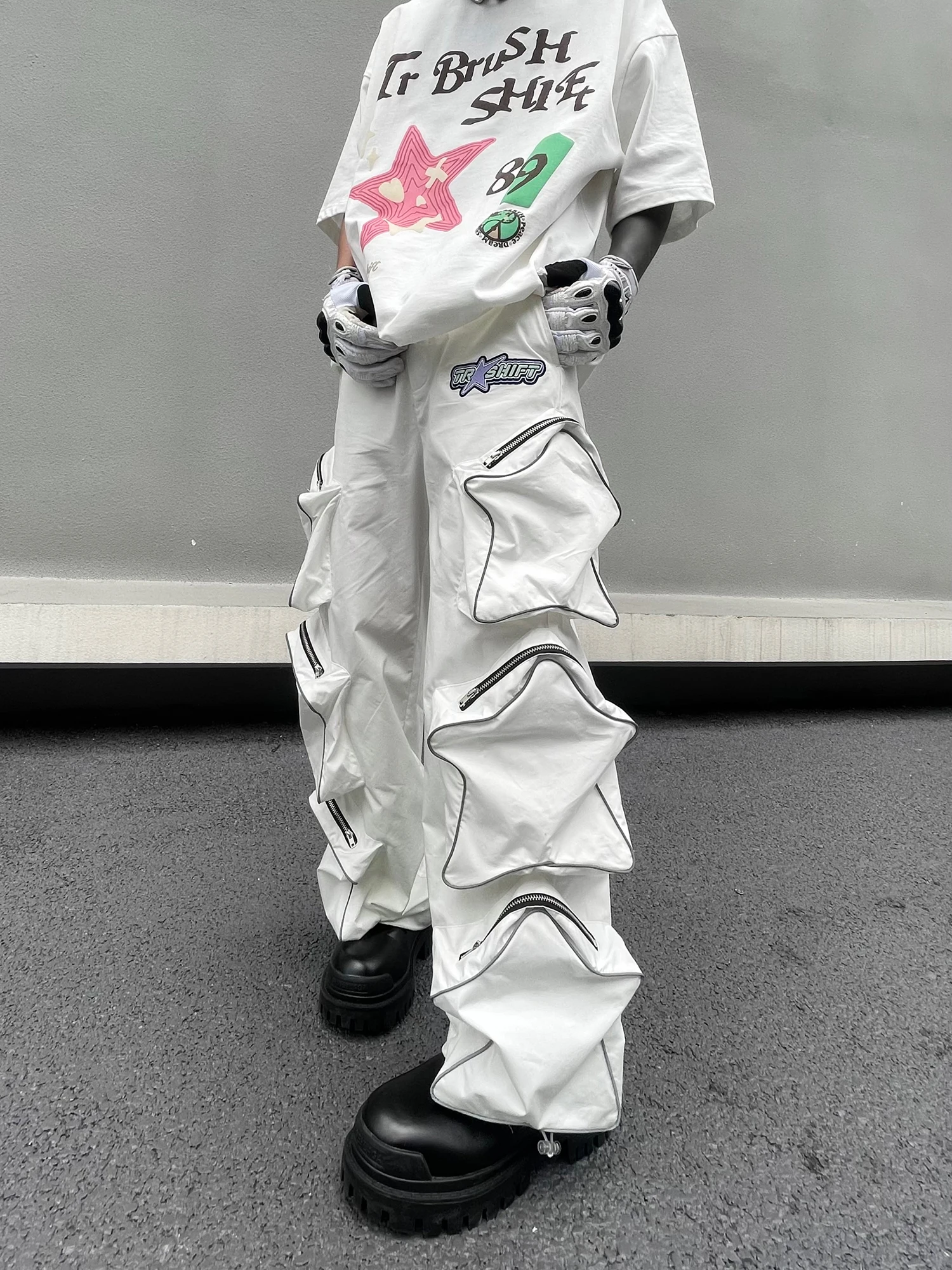 

Темные нишевые дизайнерские брюки XINGX с большими трехмерными карманами, светоотражающие повседневные Прямые уличные трендовые широкие брюки в стиле хип-хоп