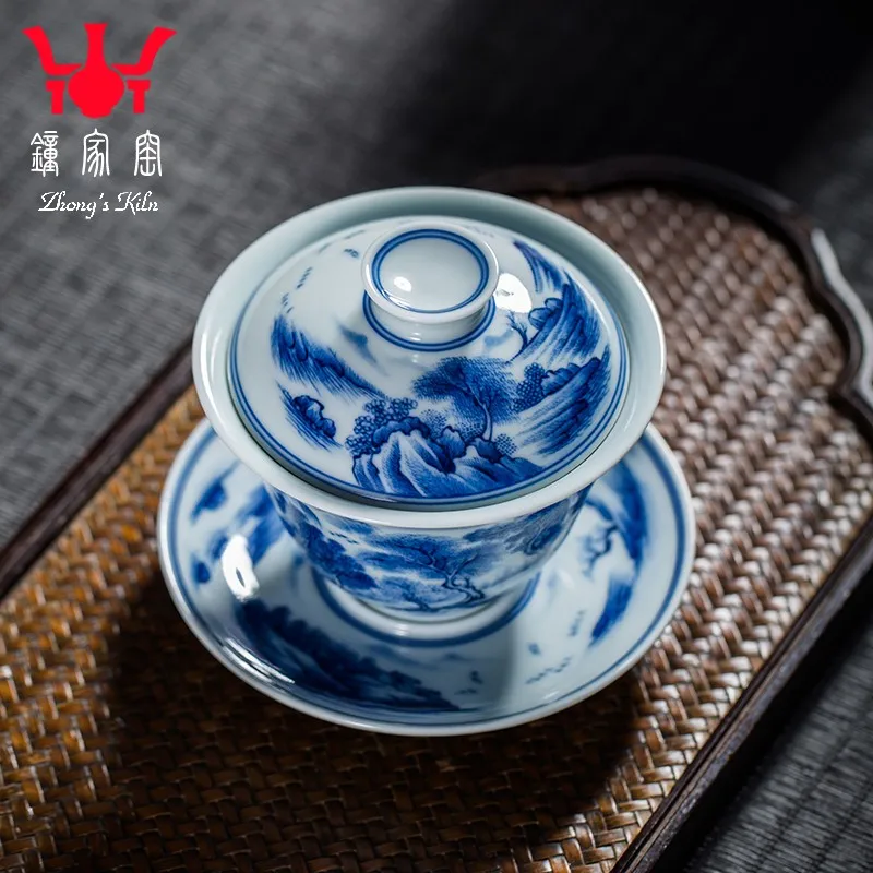 Zhongjia печной фарфор Gaiwan Jingdezhen Chai печь синего и белого цвета ручная роспись чаша
