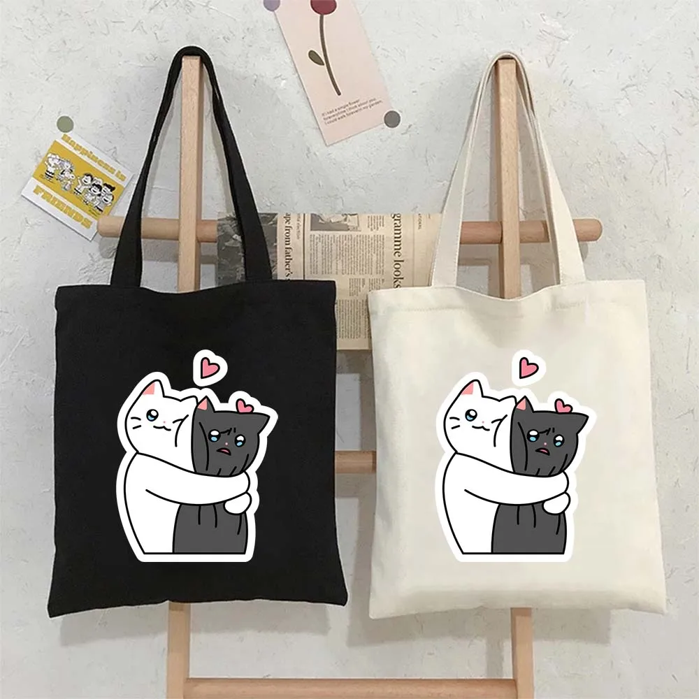 

Tote Bags for Women Cute Cute Cats Hugs with Love Canvas Shopping Beach Bag Large Capacity Reusable Handbags