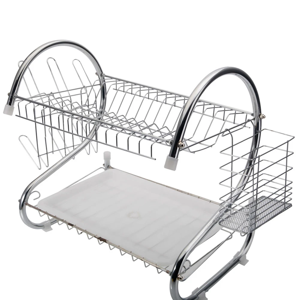 

2 Layers Dish Drying Rack S-shaped Bowl Rack Unique Multifunction Easy Clean Home Cutlery Drainer Metal Organizer