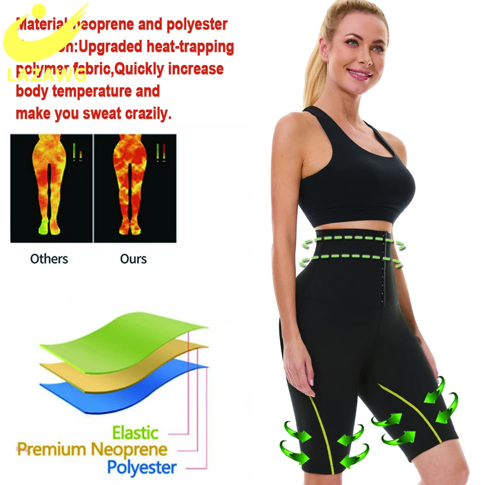 LAZAWG Women Hot Neoprene Shpewear Gym Sauna Workout Trousers Sauna Pants  Slimming Shapers Waist Trainer Sweat Leggings