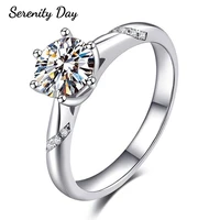 serenity day classic 1ct moissanite d color rings s925 sterling silver fine jewelry for women wedding birthday anniversary gift