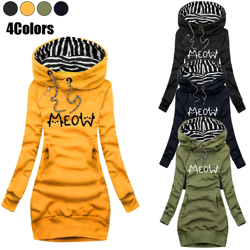 

Autumn and Winter Women Dresses Casual Hooded Dresses for Women Fashion Long Sleeve Hoodie Dress Pullover Dress