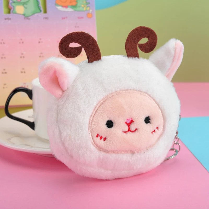 

Cartoon Cute Plush Coin Purse Change Wallet With Keychain Zipper Money Pouch Headphone Bag Kids Gift Animal Shape Data Line Bag