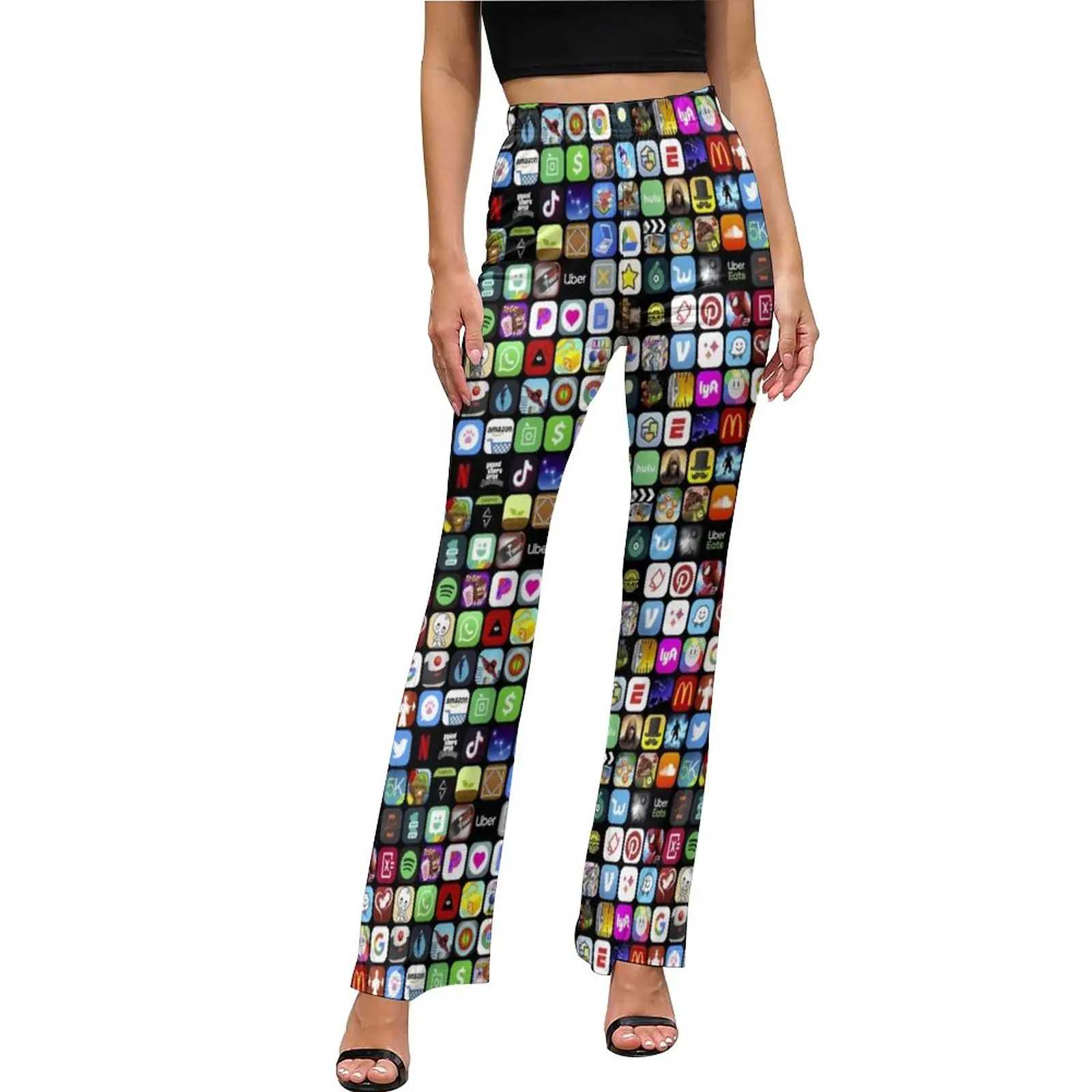 

Meme Print Casual Pants Summer Wall of Apps Night Club Graphic Flared Trousers High Waist Slim Fit Stretch Streetwear Pants