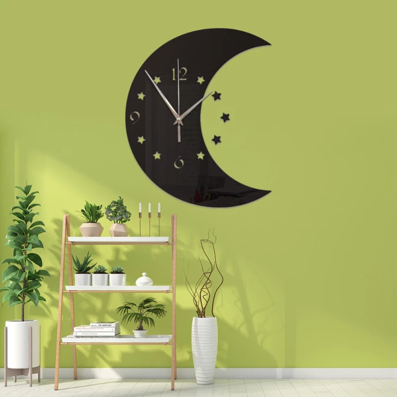 

Moon Mirror Art Novelty Wall Clock Modern Design Wall Clock Industrial DIY Luxury Home Decor Wanduhr Home Decor