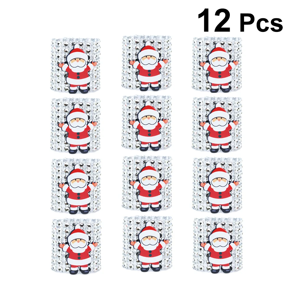 

12pcs Rhinestone Metal Napkin Ring Santa Claus Serviette Rings Napkin Rings Holder Santa Napkin Ring
