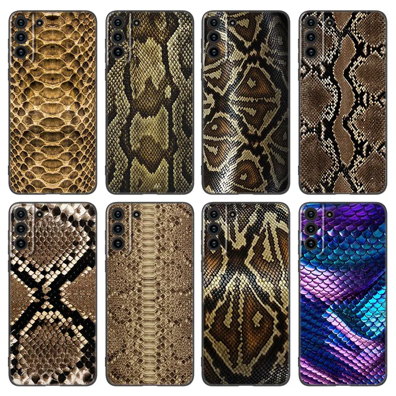 Fashion Snake Skin Phone Case For Samsung Galaxy S20 S21 FE S22 Ultra S10 Lite S10E S9 S8 Plus S7 Edge Soft TPU Black Cover