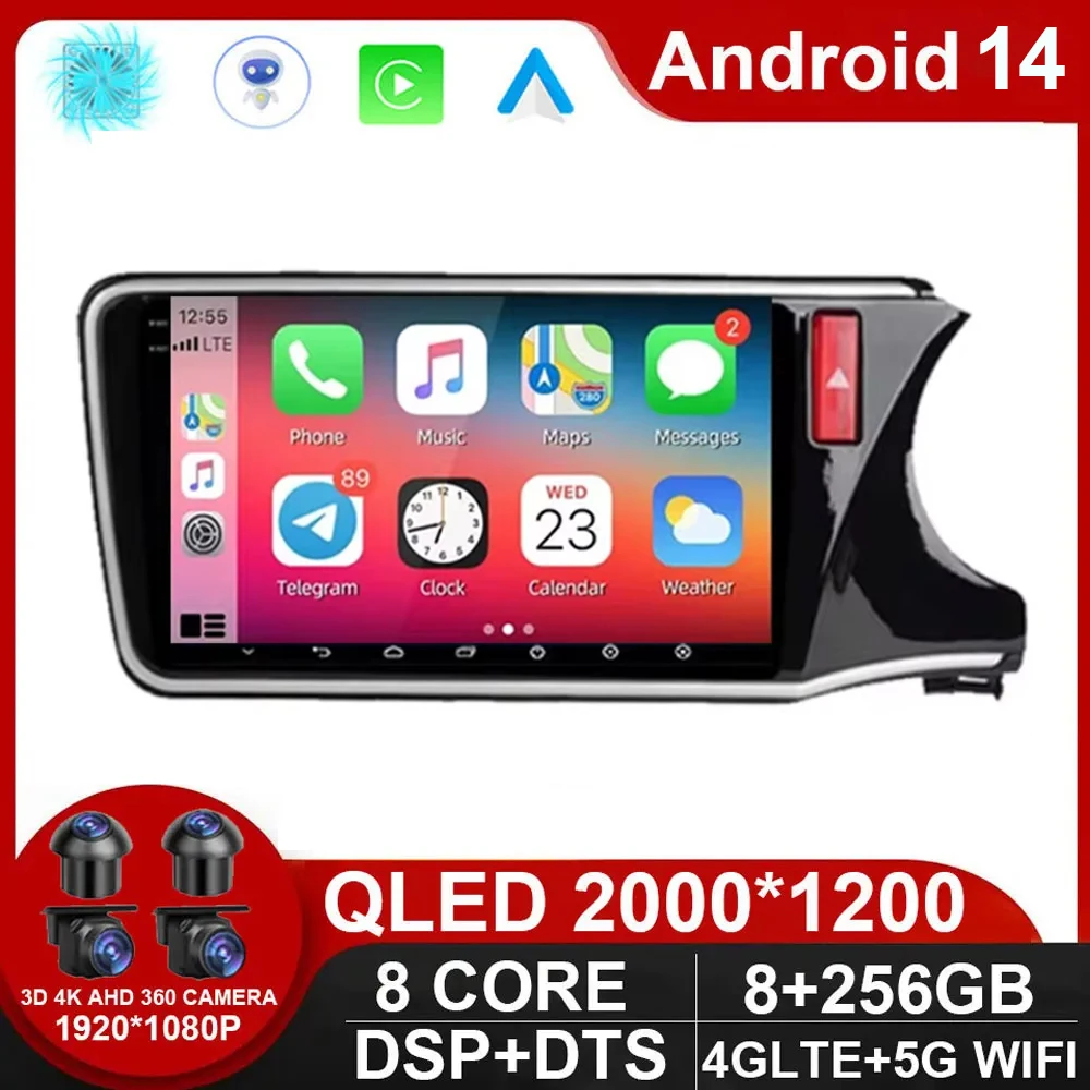 10-дюймовый плеер Android 14 для Honda City Grace RHD 2014 2015 2016 2017 автомобильный головной блок