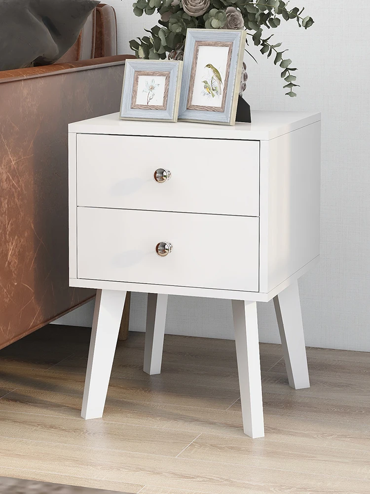 

Mid-Century Modern Modern Bedside Table, 2-Drawer with Open Shelves, white