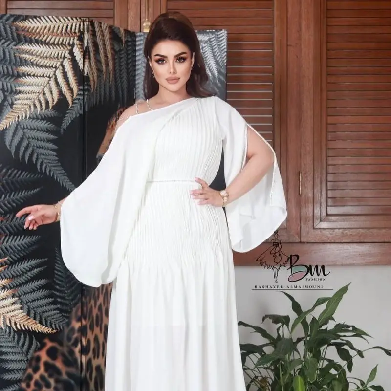 PLEINDI Bohemian Evening Dresses One-Shoulder Short Sleeve A-LINE Floor-Length Chiffon 2022 New of Cut-out Boho Women Dress