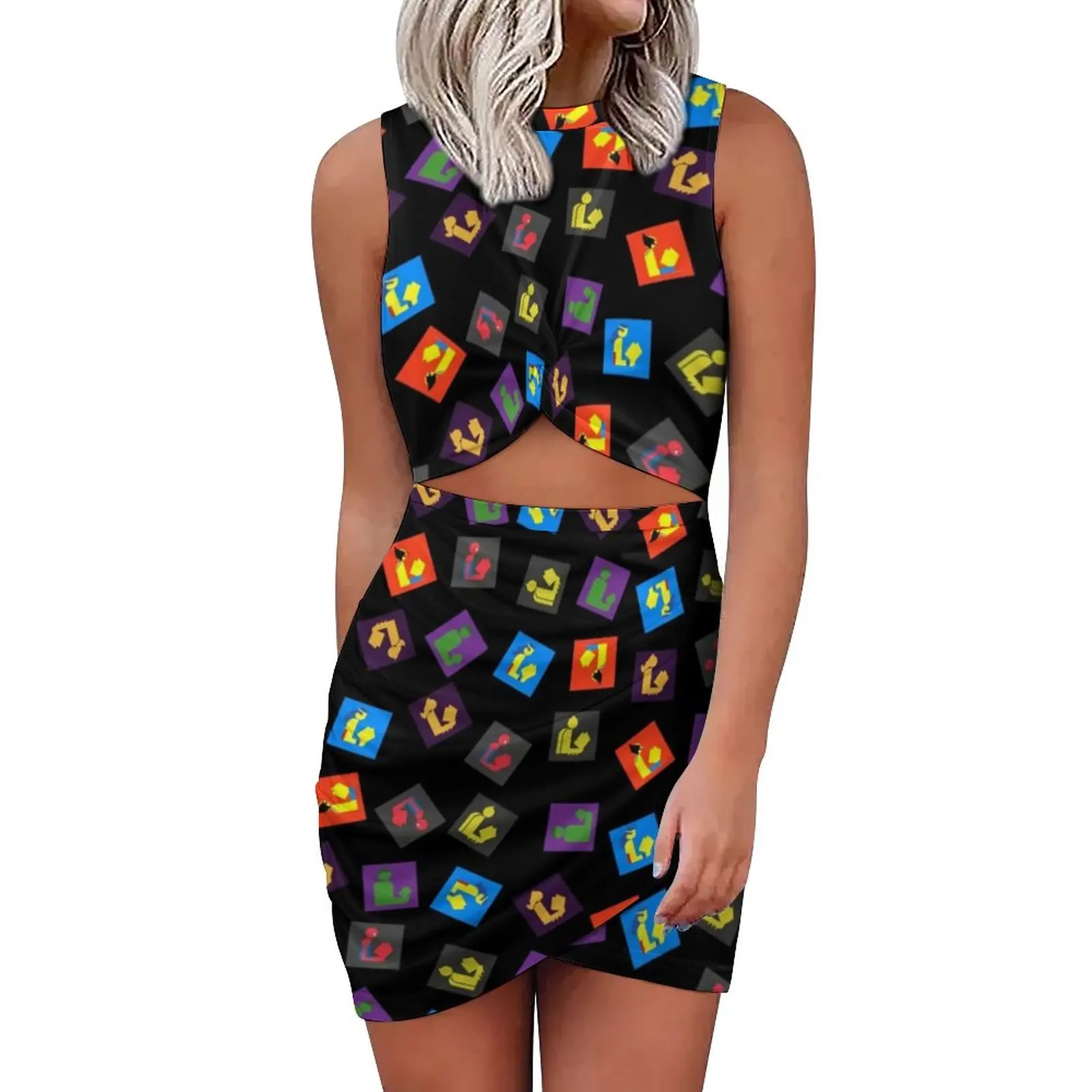 

Colorful Pop Art Bodycon Dress Woman Readers Assemble Cute Dresses Summer Sleeveless Korean Fashion Dress Large Size