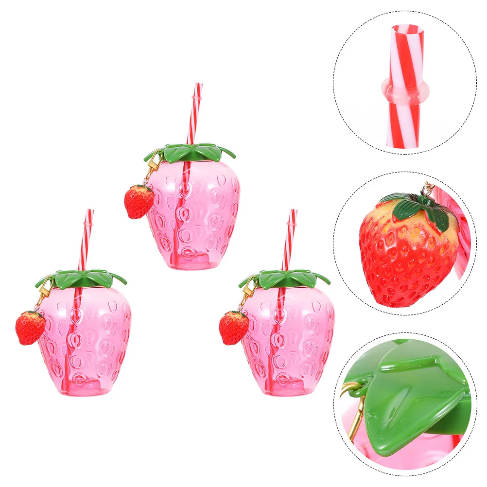 

Strawberry Cup Adorable Juice Cups Cold Beverage Drinking Water Shape Hawaii Themed Party Plastic Straws
