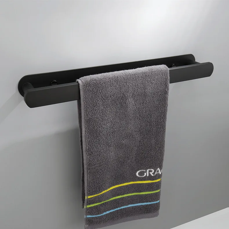 

Black stainless steel towel hanging bathroom towel rack bathroom brushed single-layer towel rod single pole