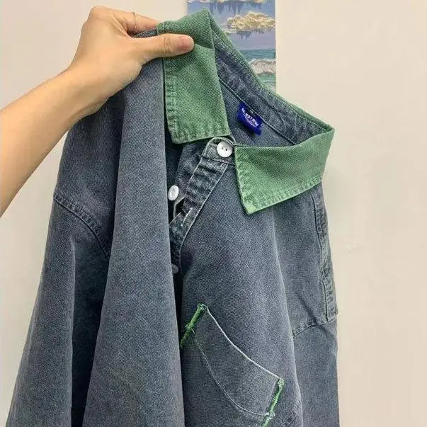 

Женская джинсовая куртка с отложным воротником, длинная свободная однобортная хлопковая куртка из денима, весна-осень 2022