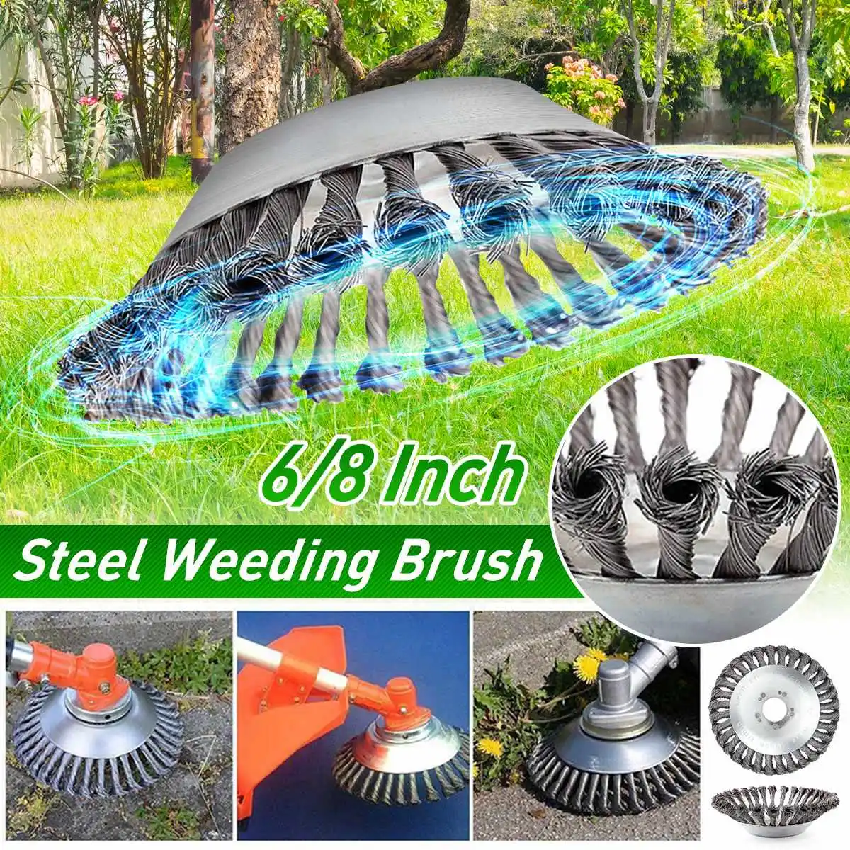 

6 8-дюймовая Стандартная головка, садовая стальная проволочная щетка, устойчивая к разрыву, закругленная кромка, триммерная головка для мощн...
