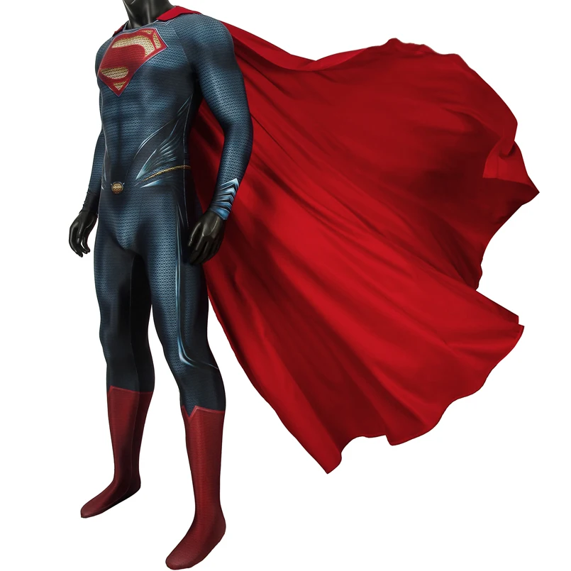 Cadılar bayramı Masquerade baskı Bodysuit yetişkin adam çelik süper çocuk Clark Kent tulum Cosplay kostüm fantezi