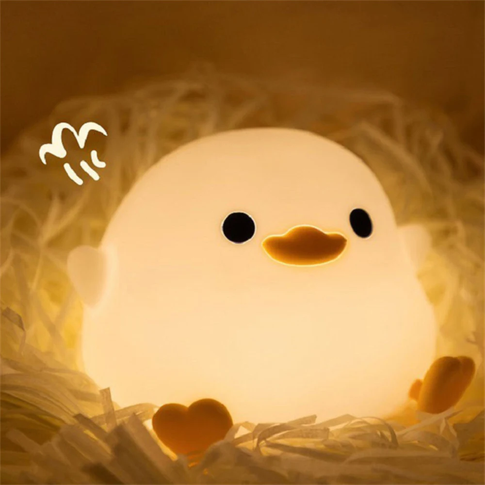 

Cute Duck Night Lamp Cartoon Silicone Usb Rechargeable Sleeping Light Touch Sensor Timing Bedroom Bedside for Kid Gift Children