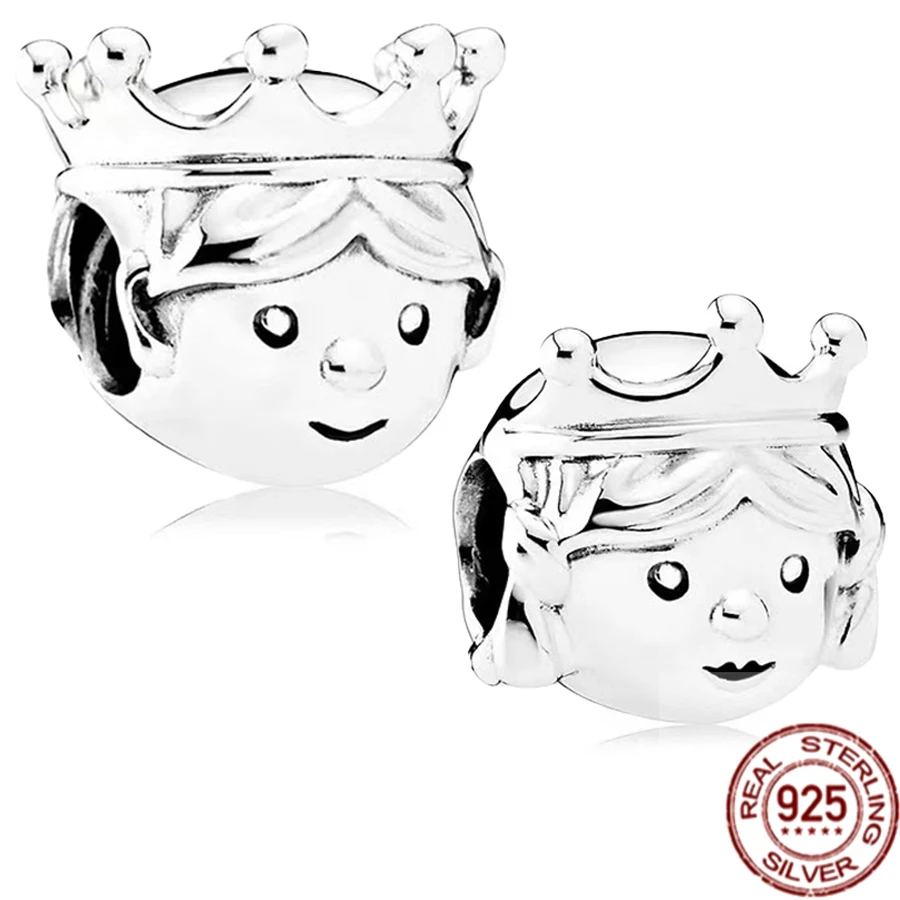 

Crown Prince And Princess Charm 925 Sterling Silver Bead Fit Original Pandora Bracelet Necklace For DIY Women Fine Jewelry Gift