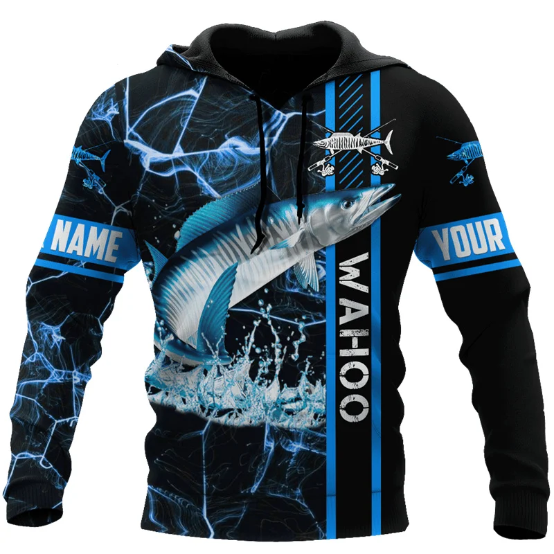 

Fashion Blue Fishing Art Hoodie European Style Sweatshirt Men's 3D Printing Zip Hoodie Unisex Casual Sportswear