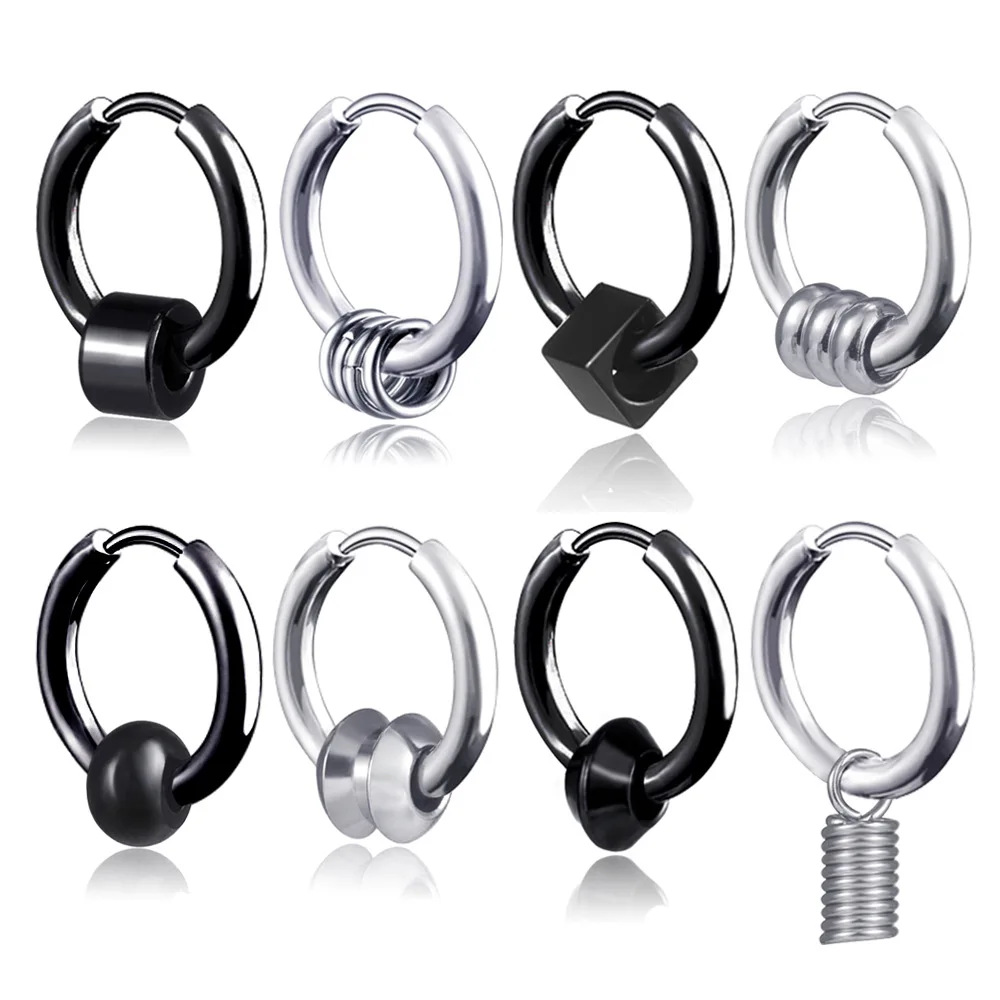 

1PC Stainless Steel Punk Hoop Earring For Men Women Gothic Geometry Dangle Hypoallergenic Piercing Ear Jewelry Gift