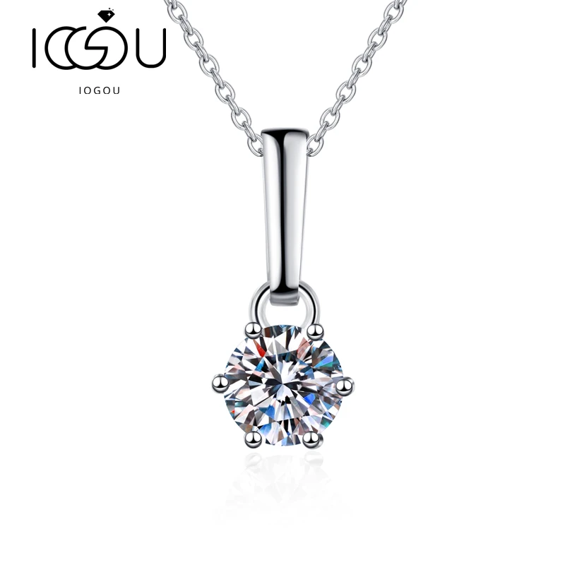 

IOGOU New Arrivals 1.0ct/2.0ct 925 Sterling Silver Round Moissanite Necklace For Women Classic Pendant Necklace Jewelry Gift