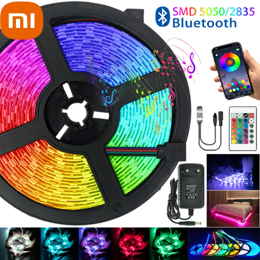 

Светодиодная лента Xiaomi, Светильники для стола, спальни, Iuces RGB 5050 SMD 2835, водонепроницаемая гибкая декоративная лампа 12 В, лента с диодами