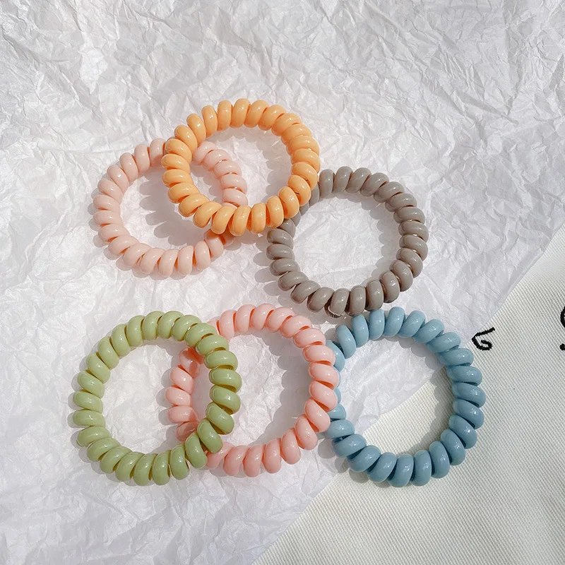 

Women Hair Tie Telephone Wire Fashion Macaron Girls Non-mark Spiral Coil Ropes Kawaii Accessories Rubber Bands Clip For Clips