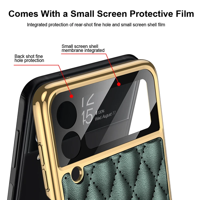 Case for Samsung Galaxy Z Flip4 Flip3 Plain Leather Folding Phone Case with Ring Stand All-Inclusive Z Flip3 4 Protective Cover