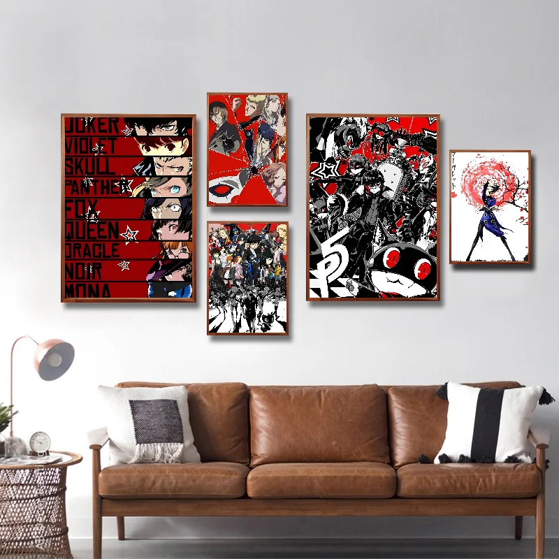 Горячее видео P-Persona Game 5 игровой плакат с основными персонажами самоклеящаяся