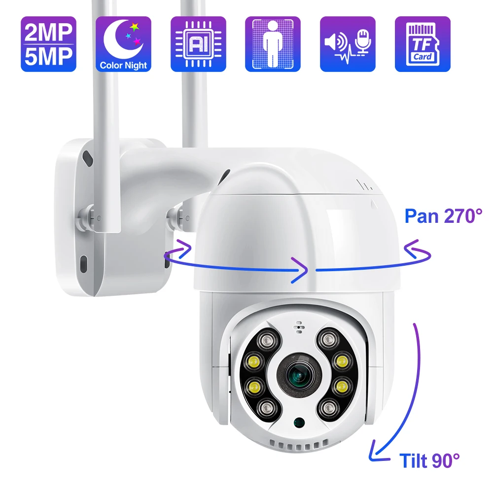 Techage 1080P 5MP Outdoor Wifi IP Camera Smart AI Two-way Audio Record Human Detected Full Color Night Vision CCTV Video Camera