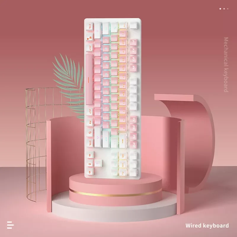 

Mechanical Backlit Keyboard Macaroon Mixed Keycap Conflict Free 87 Keys Green Swtich Computer Keyboard For Laptop Gaming