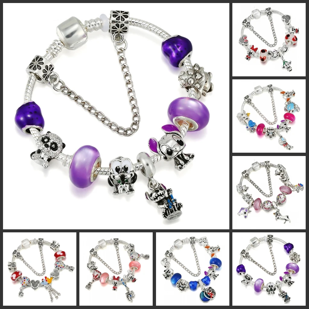 

Hot sale Cartoon Puppy Silver Bracelets Snake Chain Bangle For European Flat Beaded Charm Beads Girl Women Jewelry Gift Making