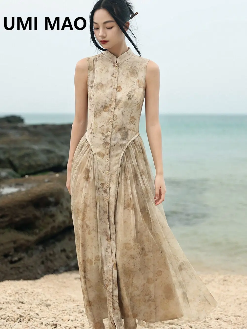 Новинка женское платье с китайским принтом UMI MAO ретро маленьким