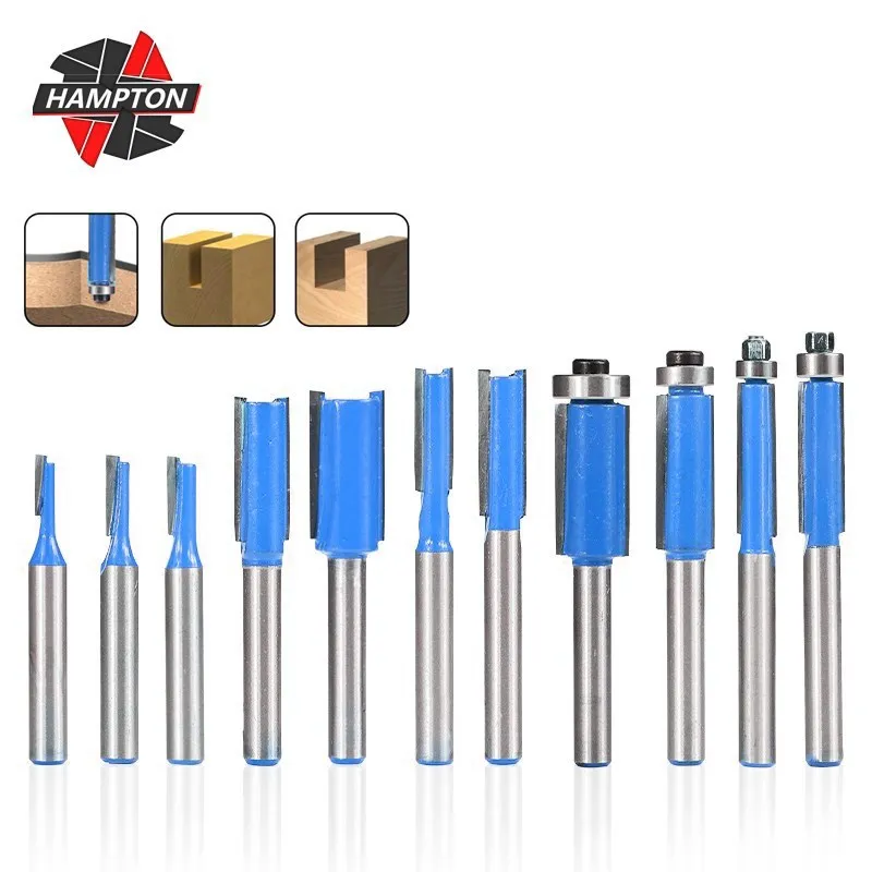 

1pc 1/4" Shank Flush Trim Router Bits End Mill For Wood Lengthened Trimming Cutters With Bearing Woodworking Tool Milling Cutter